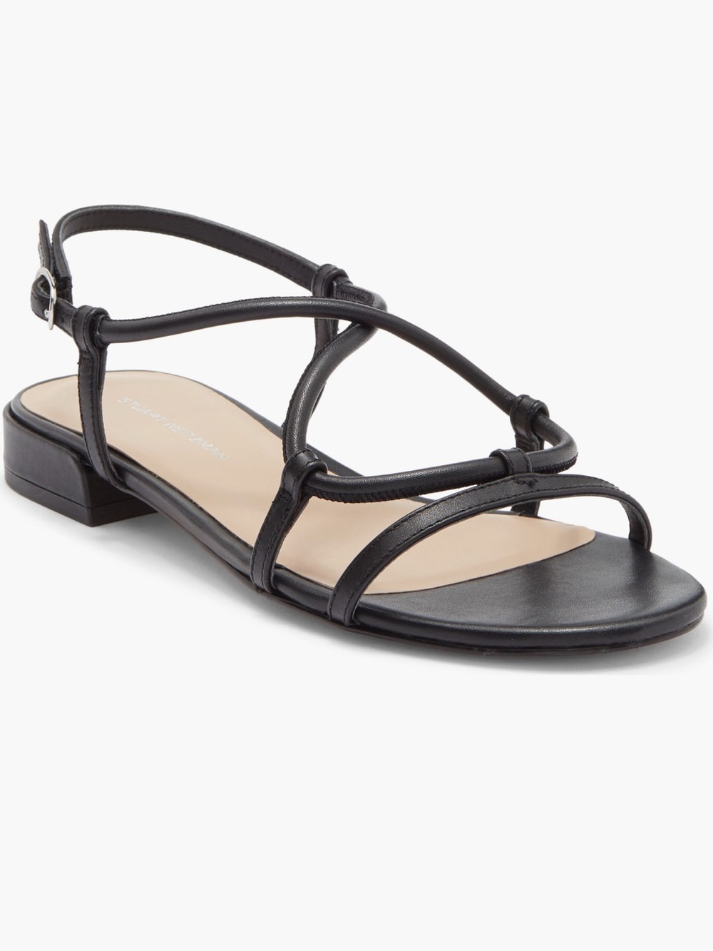 Stuart Weitzman Black Strappy nilla Low Block Heel Sandal